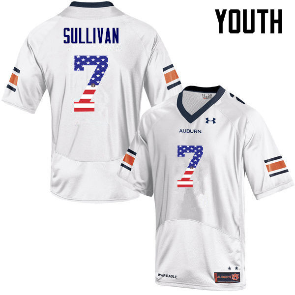 Youth #7 Pat Sullivan Auburn Tigers USA Flag Fashion College Football Jerseys-White - Click Image to Close